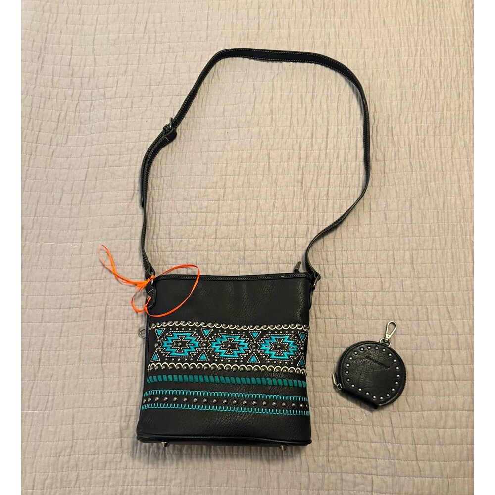 American Bling Leather Western Geometric Crossbody Handbag w Coin Purse